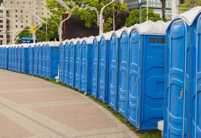 Seasonal porta potty units set up at a New Albany, Indiana venue